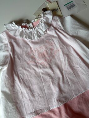 Fendi Pink and White Ruffle-Neck Girl's Dress
